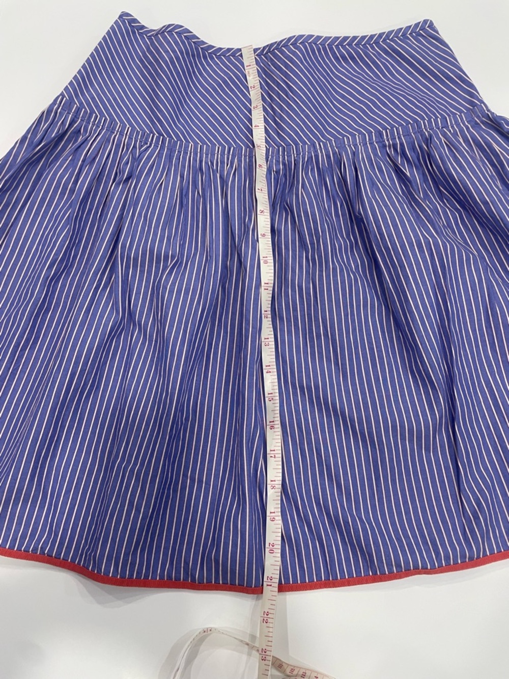 J. Crew Blue and White Pinstripe Circle Skirt with Orange Trim - Size 6 - Picture 4 of 6
